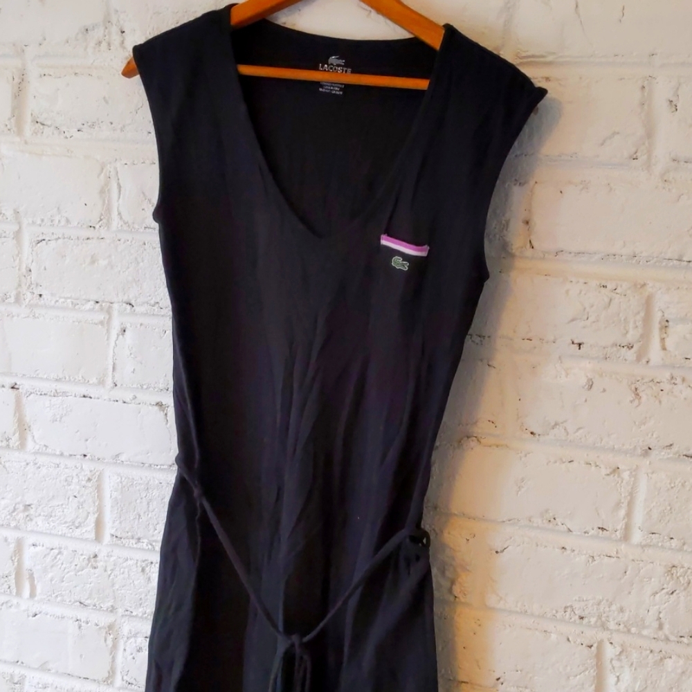 Lacoste black tank vneck dress with fabric belt